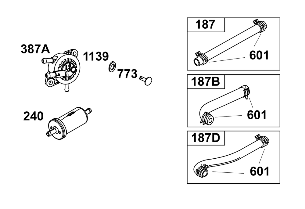 Fuel Supply Group Diagram and Parts List for 31S777-0003-B5 200000 - 399999 Briggs and Stratton Engine